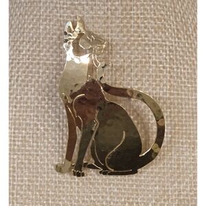 Vintage Wild Byrde Cat Brooch Pen Gold Tone